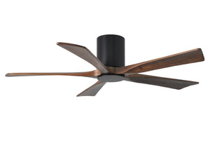 Matthews Fan IR5HLK-BK-WA-52 IR5HLK five-blade flush mount paddle fan in Matte Black finish with 52” solid walnut tone blades and integrated LED light kit.