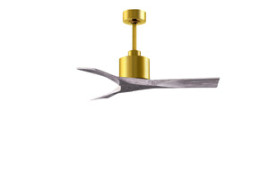 Matthews Fan NK-BRBR-BW-42 Nan 6-speed ceiling fan in Brushed Brass finish with 42” solid barn wood tone wood blades