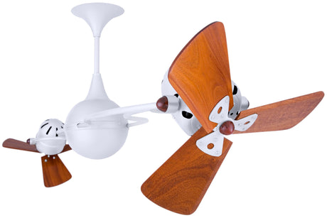 Matthews Fan IV-WH-WD Italo Ventania 360° dual headed rotational ceiling fan in gloss white finish with solid sustainable mahogany wood blades.
