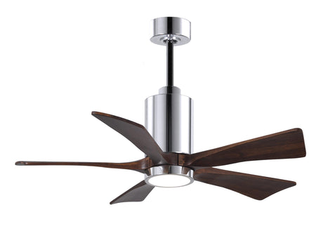 Matthews Fan PA5-CR-WA-42 Patricia-5 five-blade ceiling fan in Polished Chrome finish with 42” solid walnut tone blades and dimmable LED light kit 