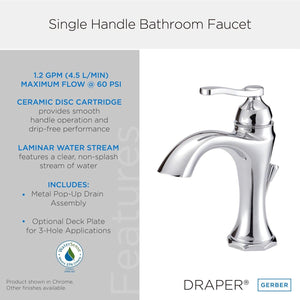 Gerber D225028 Chrome Draper Single Handle Lavatory Faucet