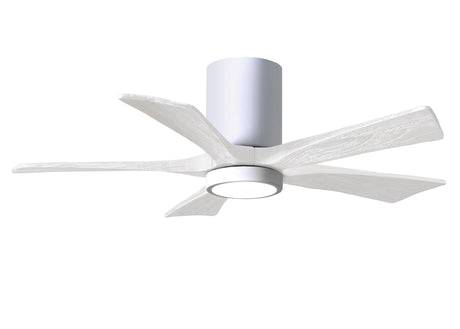 Matthews Fan IR5HLK-WH-MWH-42 IR5HLK five-blade flush mount paddle fan in Gloss White finish with 42” solid matte white wood blades and integrated LED light kit.