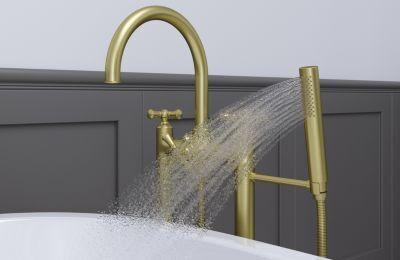 Pfister Brushed Gold Traditional 2-handle Tub Filler With Hand Shower LG6-1TBBG
