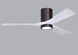 Matthews Fan IR3HLK-BB-MWH-52 Irene-3HLK three-blade flush mount paddle fan in Brushed Bronze finish with 52” solid matte white wood blades and integrated LED light kit.