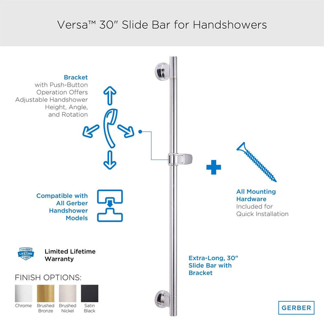 Gerber D469700 Chrome Versa 30" Slide Bar