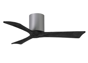 Matthews Fan IR3H-BN-BK-42 Irene-3H three-blade flush mount paddle fan in Brushed Nickel finish with 42” solid matte black wood blades. 