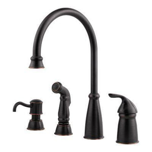 Avalon 1-Handle Kitchen Faucet with Side Spray & Soap Dispenser in Tuscan Bronze
