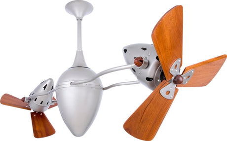 Matthews Fan AR-BN-WD-DAMP Ar Ruthiane 360° dual headed rotational ceiling fan in brushed nickel finish with solid sustainable mahogany wood blades for damp location.