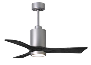 Matthews Fan PA3-BN-BK-42 Patricia-3 three-blade ceiling fan in Brushed Nickel finish with 42” solid matte black wood blades and dimmable LED light kit 