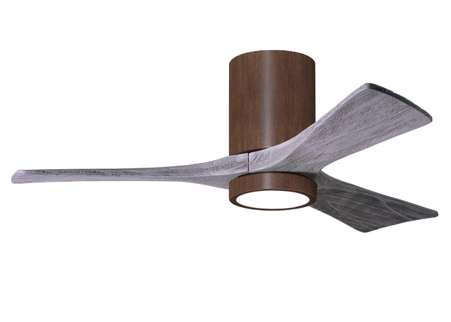 Matthews Fan IR3HLK-WN-BW-42 Irene-3HLK three-blade flush mount paddle fan in Walnut finish with 42” solid barn wood tone blades and integrated LED light kit.