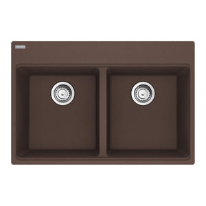 FRANKE MAG6201515-MOC-S Maris Topmount 33-in x 22-in Granite Double Bowl Kitchen Sink in Mocha In Mocha