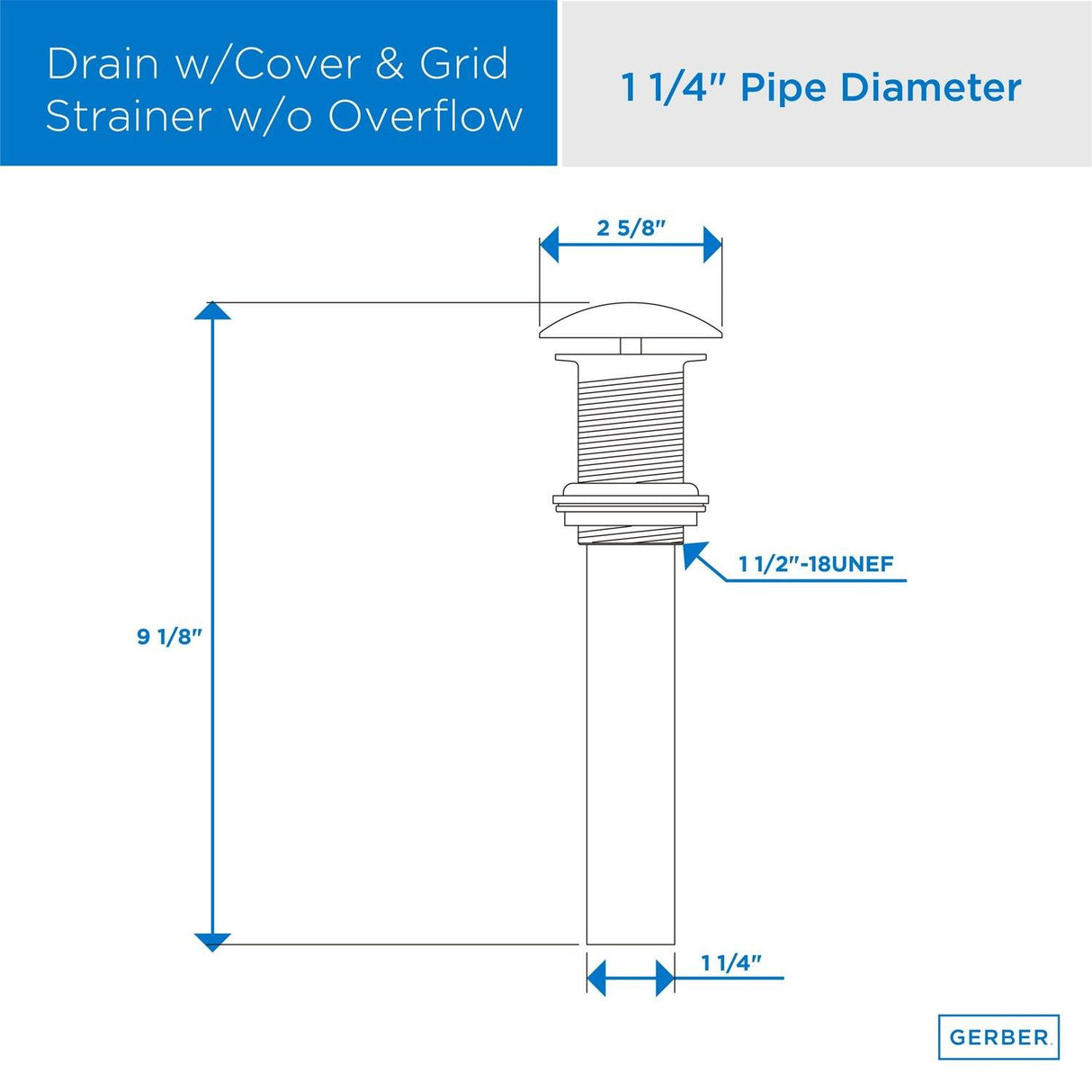 Gerber D495082BB Brushed Bronze 1 1/4" Drain Without Overflow With Cover & Grid STRA...