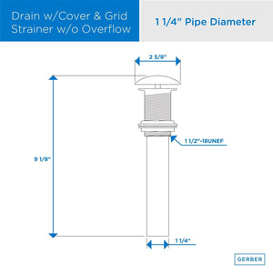 Gerber D495082BB Brushed Bronze 1 1/4" Drain Without Overflow With Cover & Grid STRA...