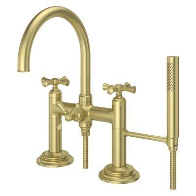 Pfister Brushed Gold Deck Mount 2-handle Tub Filler With Hand Shower LG6-2TBBG