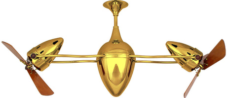 Matthews Fan AR-GOLD-WD Ar Ruthiane 360° dual headed rotational ceiling fan in Ouro (Gold) finish with solid sustainable mahogany wood blades.