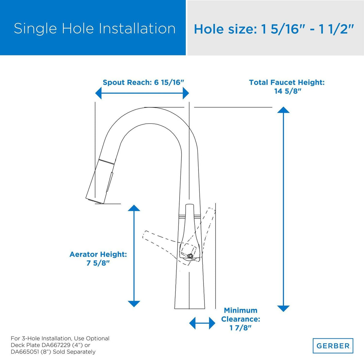 Gerber D150518 Chrome Vaughn Single Handle Pull-down Prep Faucet