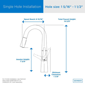 Gerber D150518 Chrome Vaughn Single Handle Pull-down Prep Faucet