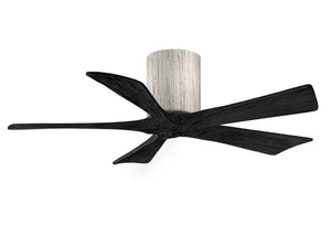 Matthews Fan IR5H-BW-BK-42 Irene-5H five-blade flush mount paddle fan in Barn Wood finish with 42” solid matte black wood blades. 