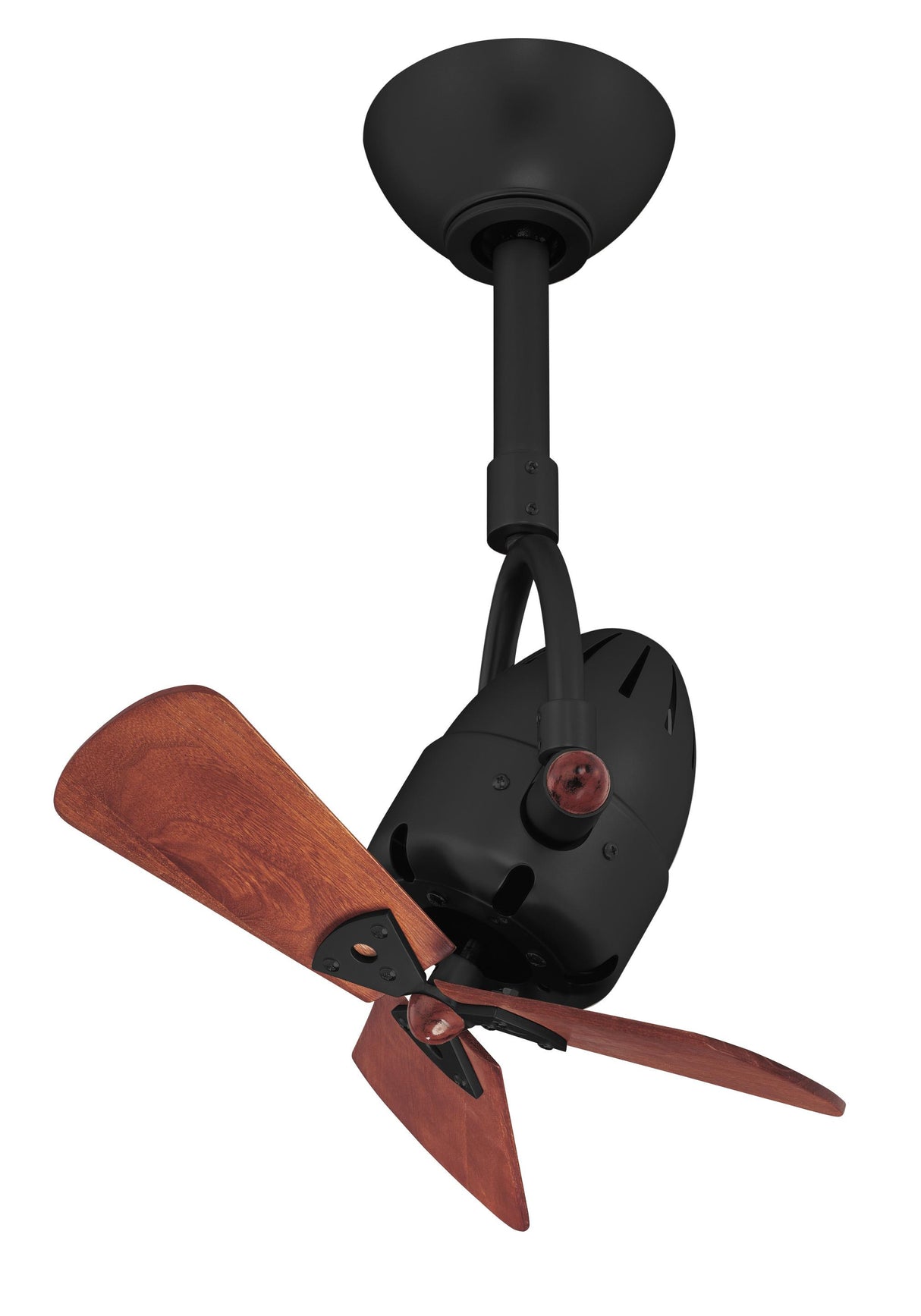 Matthews Fan DI-BK-WD Diane oscillating ceiling fan in Matte Black finish with solid mahogany tone wood blades.