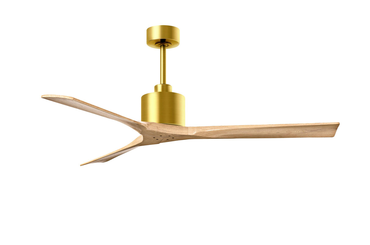 Matthews Fan NK-BRBR-LM-60 Nan 6-speed ceiling fan in Brushed Brass finish with 60” solid light maple tone wood blades