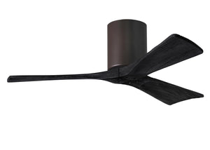 Matthews Fan IR3H-TB-BK-42 Irene-3H three-blade flush mount paddle fan in Textured Bronze finish with 42” solid matte black wood blades. 