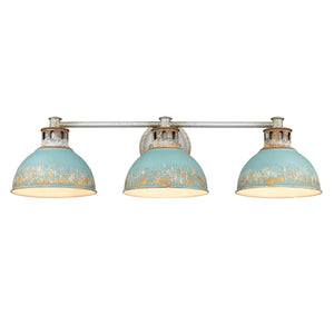 Kinsley 3 Light Bath Vanity in Aged Galvanized Steel with Teal Shade