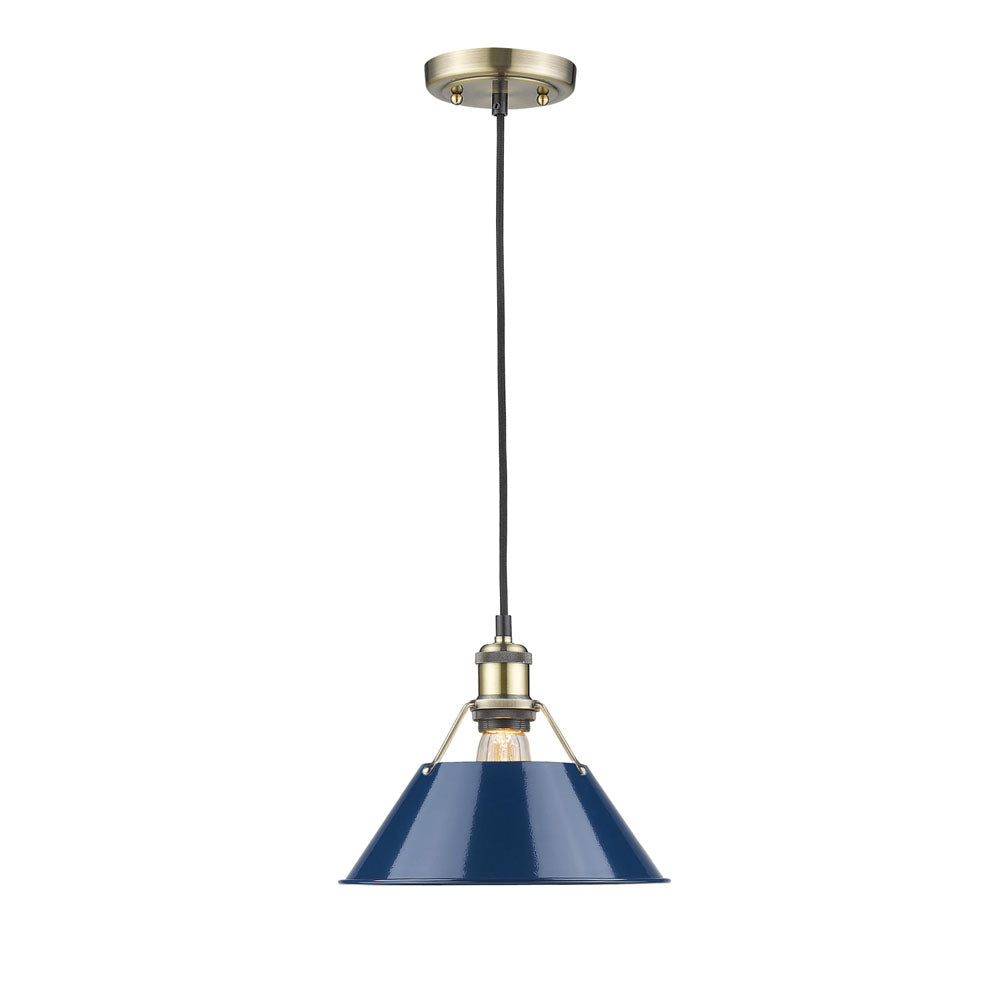 Orwell AB 1 Light Pendant - 10" in Aged Brass with Navy Blue Shade