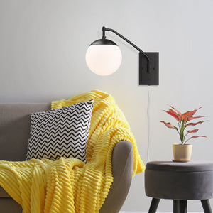 Glenn BLK 1 Light Articulating Wall Sconce in Matte Black with Opal Glass Shade