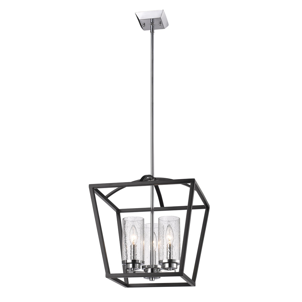 Mercer 3 Light Pendant in Matte Black with Chrome accents and Seeded Glass