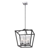 Mercer 3 Light Pendant in Matte Black with Chrome accents and Seeded Glass