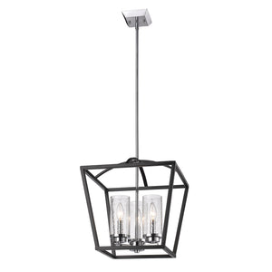 Mercer 3 Light Pendant in Matte Black with Chrome accents and Seeded Glass