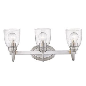 Parrish 3 Light Bath Vanity in Pewter with Seeded Glass