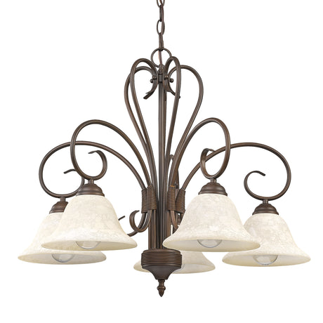 Homestead 5 Light Nook Chandelier in Rubbed Bronze with Tea Stone Glass