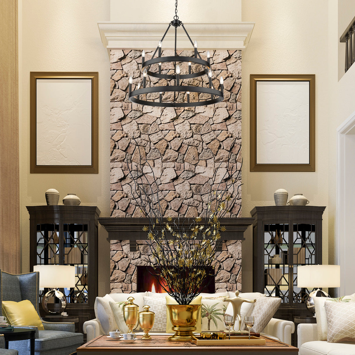 Alastair 2 Tier 6+9 Light Chandelier in Matte Black