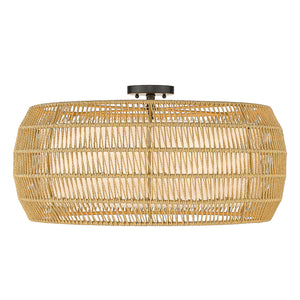 Everly 6 Light Semi-Flush in Matte Black with Natural Rattan Shade