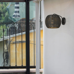 Vail 1 Light Wall Sconce - Outdoor in Natural Black with Black Rattan Wicker Shade