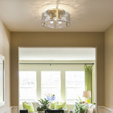 Aenon 3-Light Flush Mount in Brushed Champagne Bronze with Hammered Water Glass Shade