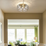 Aenon 3-Light Flush Mount in Brushed Champagne Bronze with Hammered Water Glass Shade
