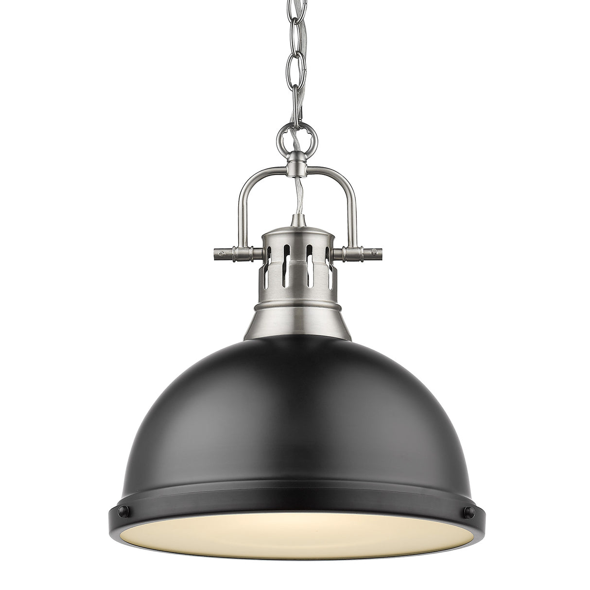 Duncan 1 Light Pendant with Chain in Pewter with a Matte Black Shade