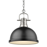 Duncan 1 Light Pendant with Chain in Pewter with a Matte Black Shade