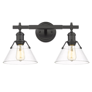 Orwell BLK 2 Light Bath Vanity in Matte Black with Clear Glass Shade