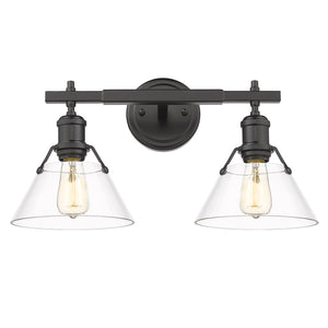Orwell BLK 2 Light Bath Vanity in Matte Black with Clear Glass Shade