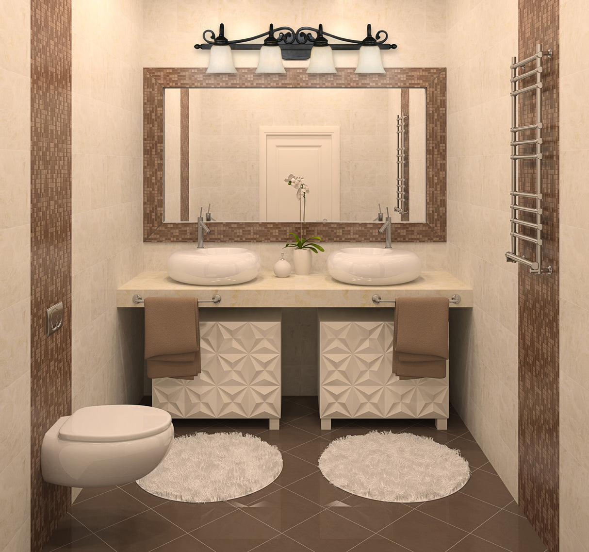 Belle Meade 4 Light Bath Vanity in Rubbed Bronze with Tea Stone Glass