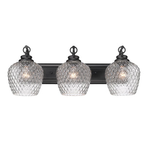 Adeline 3 Light Bath Vanity in Matte Black with Clear Glass Shade