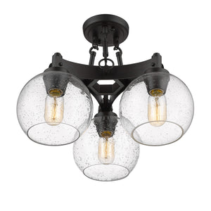 Galveston Semi-Flush in Rubbed Bronze with Seeded Glass