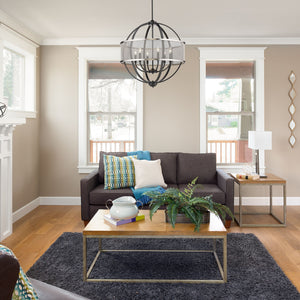 Colson BLK 6 Light Chandelier (with Pewter shade) in Matte Black