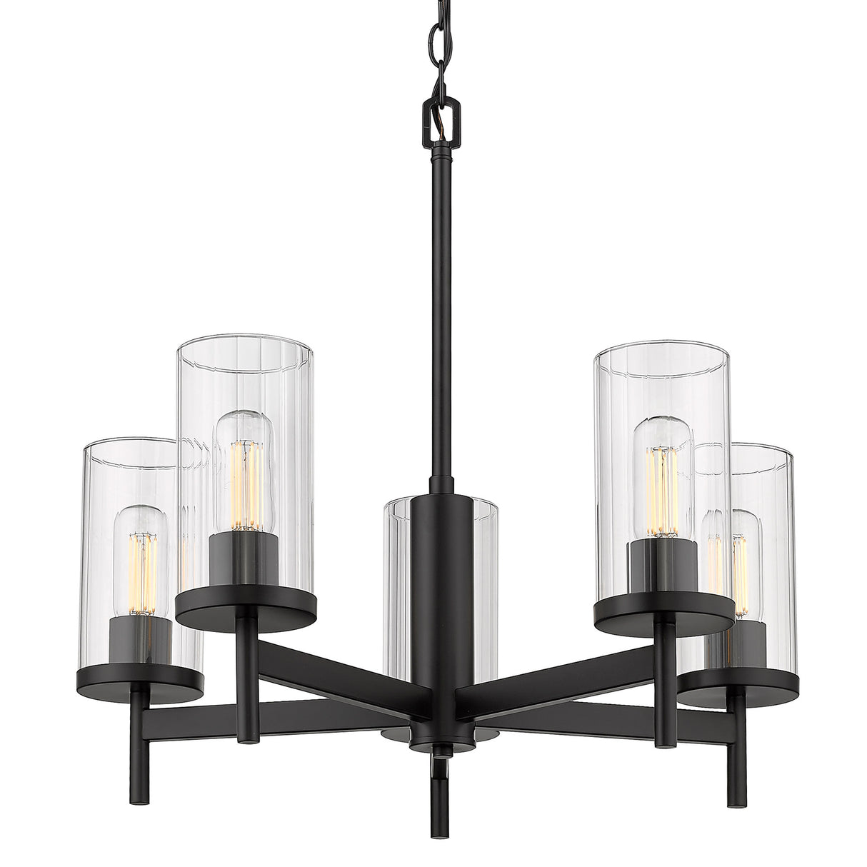 Winslett 5-Light Chandelier in Matte Black with Ribbed Clear Glass Shades