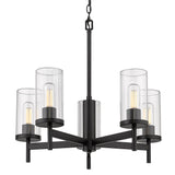 Winslett 5-Light Chandelier in Matte Black with Ribbed Clear Glass Shades
