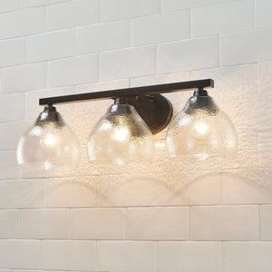 Ariella 3-Light Bath Vanity in Matte Black with Hammered Clear Glass