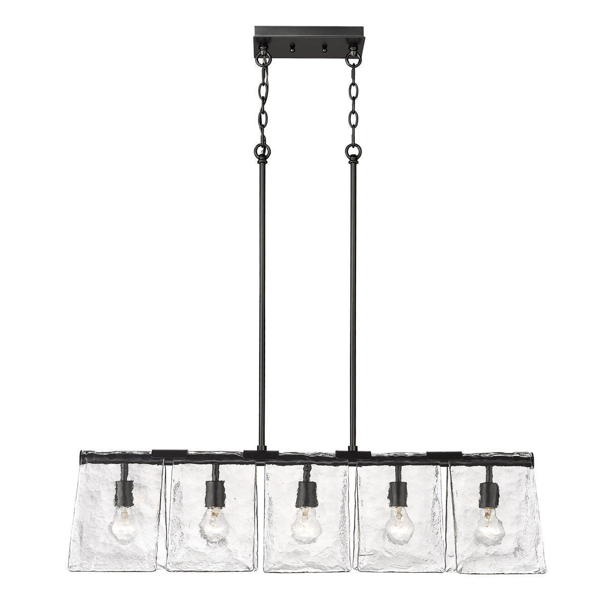 Serenity BLK Linear Pendant in Matte Black with Hammered Water Glass Shade